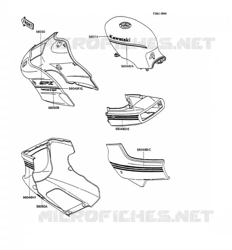 DECALS(RED/WHITE) Kawasaki MOTOS 500 1989 GPZ500S  EX500-A3