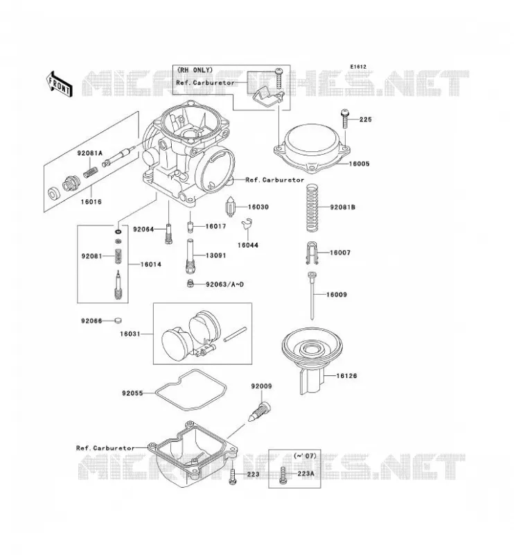 PI&Egrave;CES DE CARBURATEUR Kawasaki MOTOS 500 2006 GPZ500S  EX500D6F