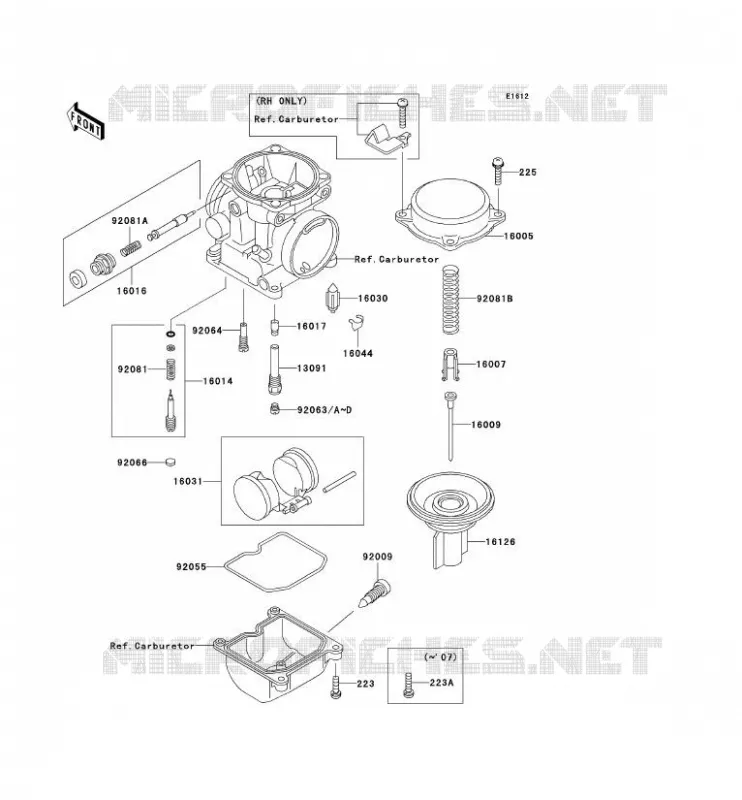 PI&Egrave;CES DE CARBURATEUR Kawasaki MOTOS 500 2006 GPZ500S  EX500D6F