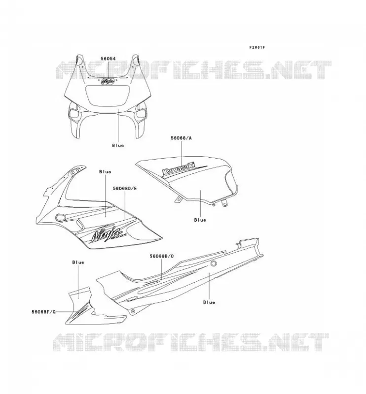 STICKER(BLEU) Kawasaki MOTOS 500 2009 GPZ500S  EX500D9F