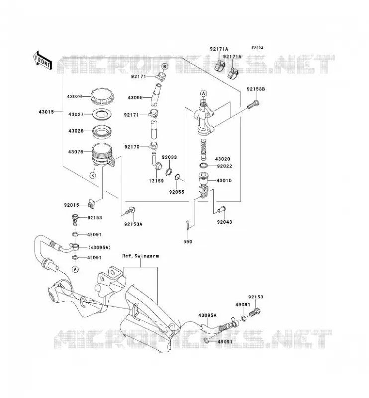 MAITRE CYLINDRE ARRI&Egrave;RE Kawasaki MOTOS 650 2008 ER-6F  EX650A8F
