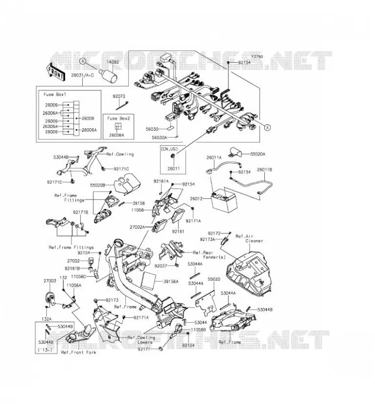 CHASSIS EQUIPMENT ELECTRIQUE Kawasaki MOTOS 650 2012 ER-6F  EX650ECF