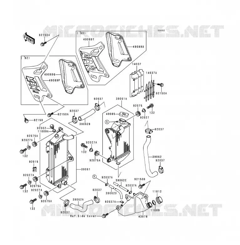 RADIATEUR Kawasaki MOTOS 200 1993 KDX200  KDX200-E5
