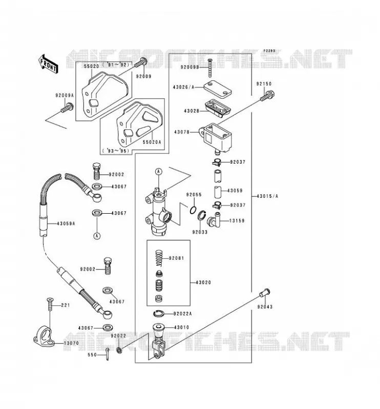 MAITRE CYLINDRE ARRI&Egrave;RE Kawasaki MOTOS 250 1992 KDX250  KDX250-D2
