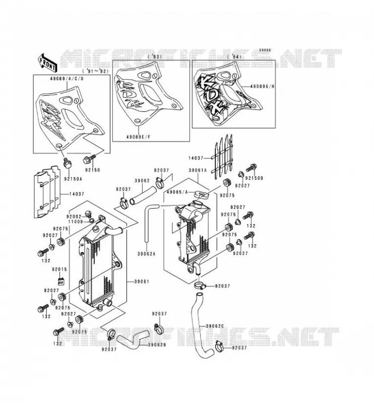 RADIATEUR Kawasaki MOTOS 250 1994 KDX250  KDX250-D4