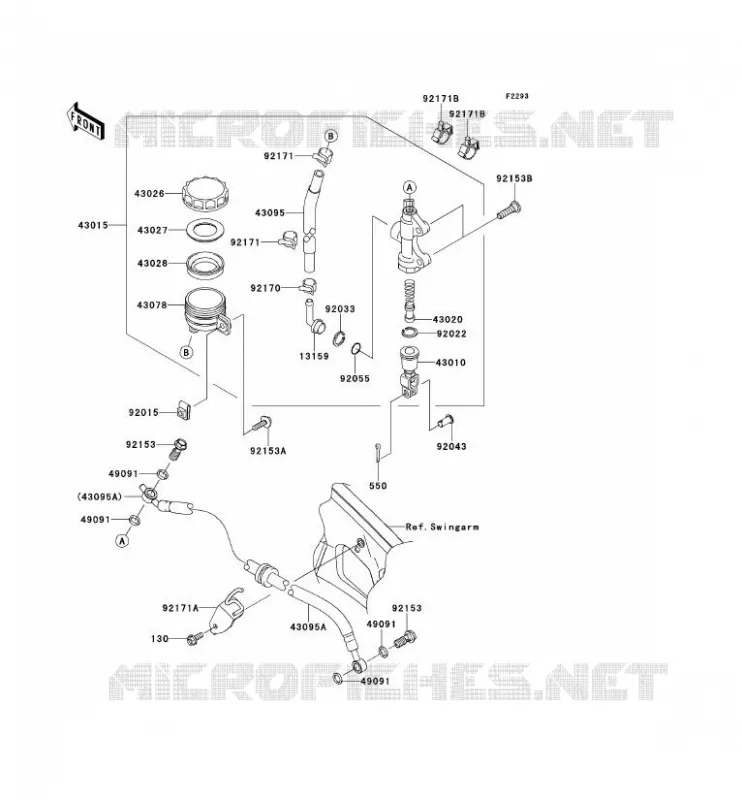 MAITRE CYLINDRE ARRI&Egrave;RE Kawasaki MOTOS 650 2008 VERSYS 650  KLE650A8F