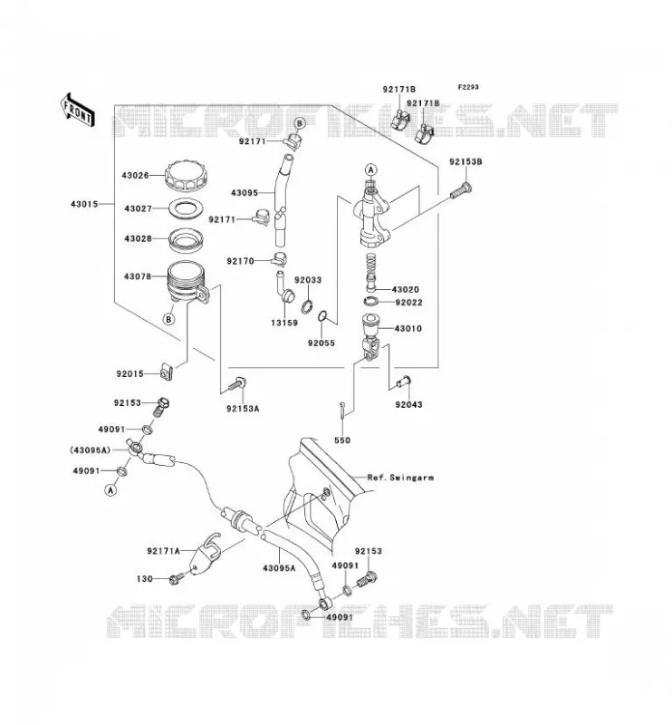 MAITRE CYLINDRE ARRI&Egrave;RE Kawasaki MOTOS 650 2008 VERSYS 650  KLE650A8F