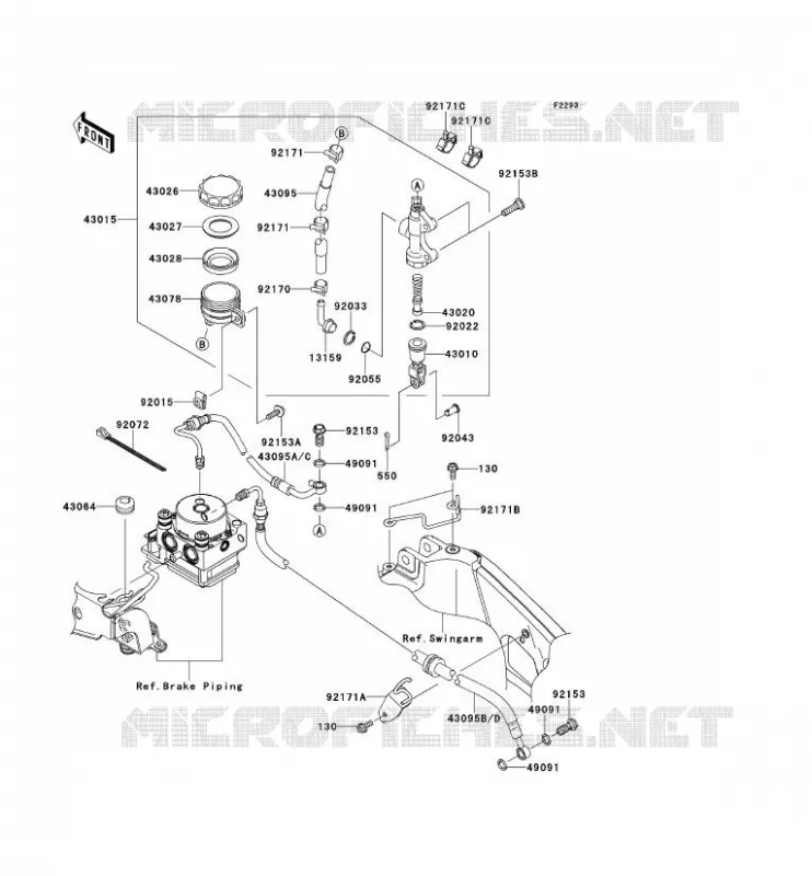 MAITRE CYLINDRE ARRI&Egrave;RE Kawasaki MOTOS 650 2008 VERSYS 650  KLE650B8F