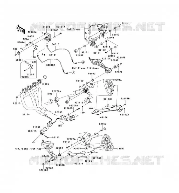 &Eacute;CHAPPEMENT Kawasaki MOTOS 1000 2008 Z1000  ZR1000B8F