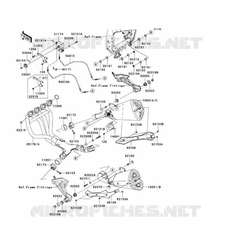 &Eacute;CHAPPEMENT Kawasaki MOTOS 1000 2008 Z1000 ABS  ZR1000C8F