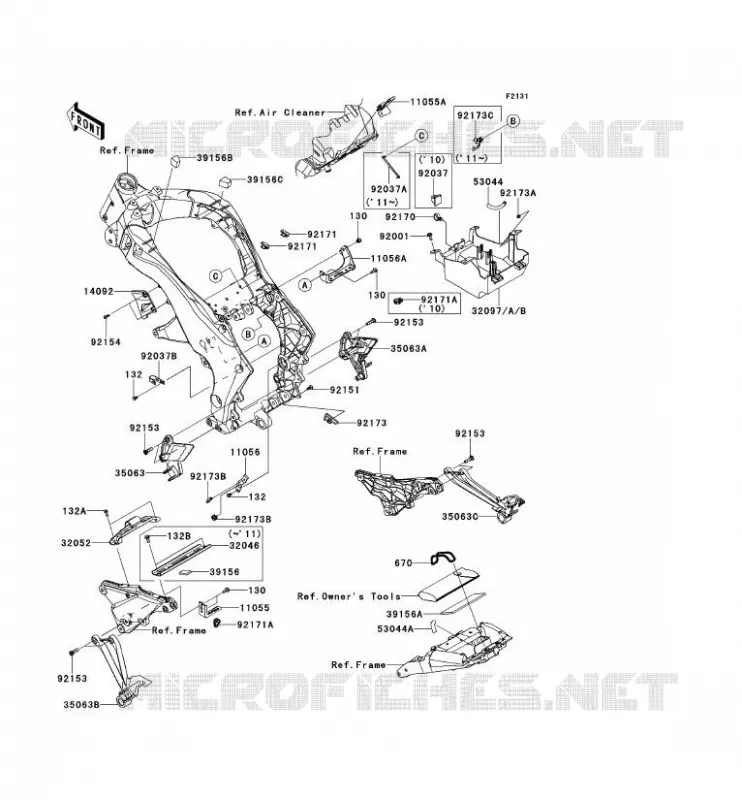 PIECE DE CADRE (COUVERTURE) Kawasaki MOTOS 1000 2010 Z1000  ZR1000DAF