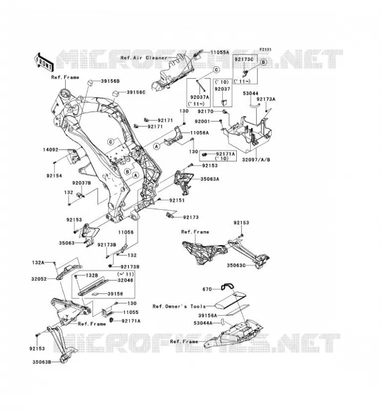 PIECE DE CADRE (COUVERTURE) Kawasaki MOTOS 1000 2010 Z1000  ZR1000DAF