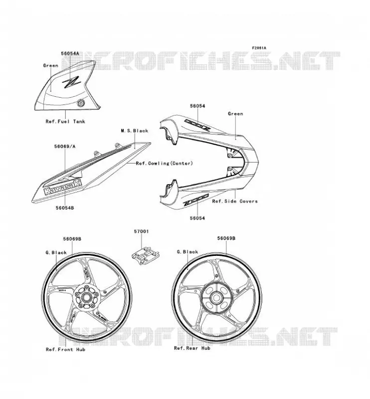 STICKER(GREEN) Kawasaki MOTOS 1000 2013 Z1000  ZR1000DDF