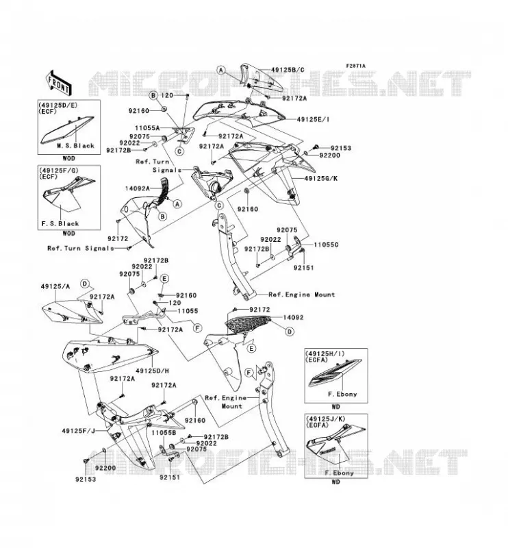 CARENAGE(CENTRALE) Kawasaki MOTOS 1000 2012 Z1000 ABS  ZR1000ECF