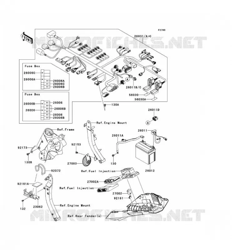 CHASSIS EQUIPMENT ELECTRIQUE Kawasaki MOTOS 1000 2012 Z1000 ABS  ZR1000ECF