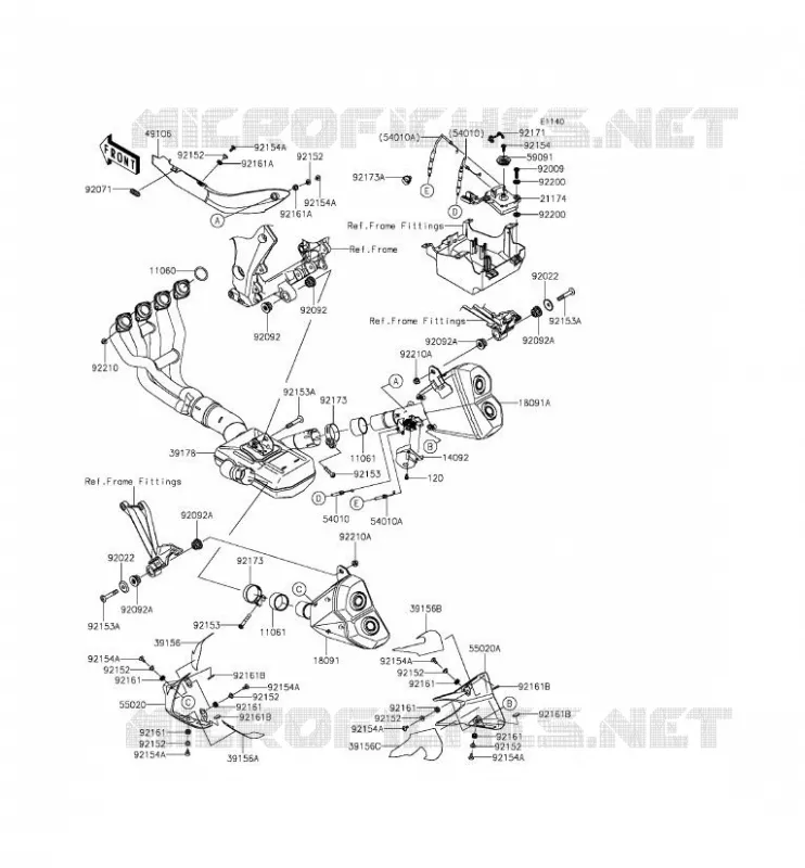 &Eacute;CHAPPEMENT Kawasaki MOTOS 1000 2014 Z1000 ABS  ZR1000GEF