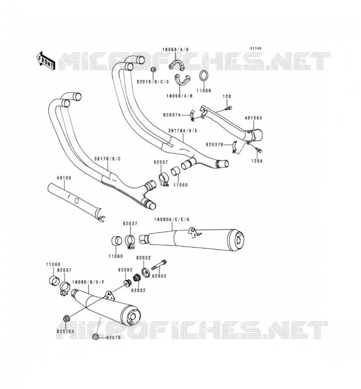 &Eacute;CHAPPEMENT Kawasaki MOTOS 1100 1995 ZEPHYR 1100  ZR1100-A4