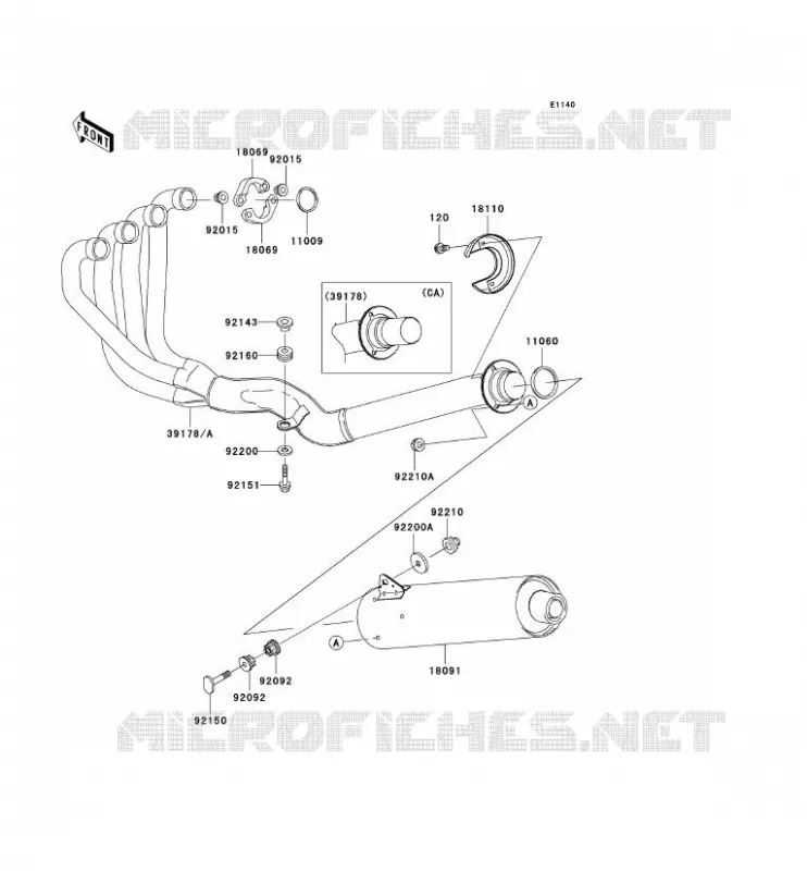 &Eacute;CHAPPEMENT Kawasaki MOTOS 1200 2004 ZRX1200R  ZR1200-A4