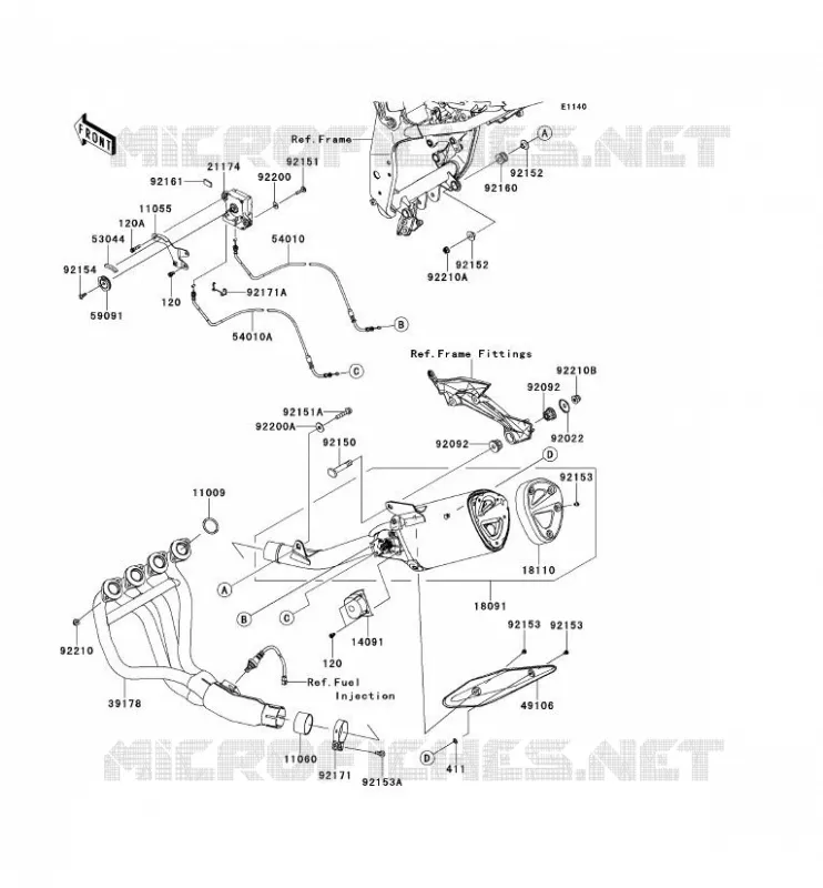 &Eacute;CHAPPEMENT Kawasaki MOTOS 750 2012 Z750  ZR750LCF