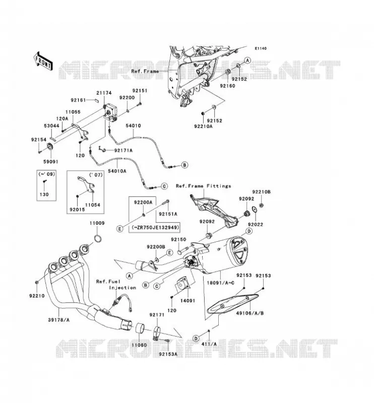 &Eacute;CHAPPEMENT Kawasaki MOTOS 750 2009 Z750 ABS  ZR750M9F