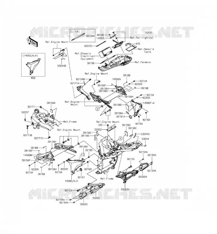 PIECE DE CADRE (COUVERTURE) Kawasaki MOTOS 800 2014 Z800  ZR800AEF