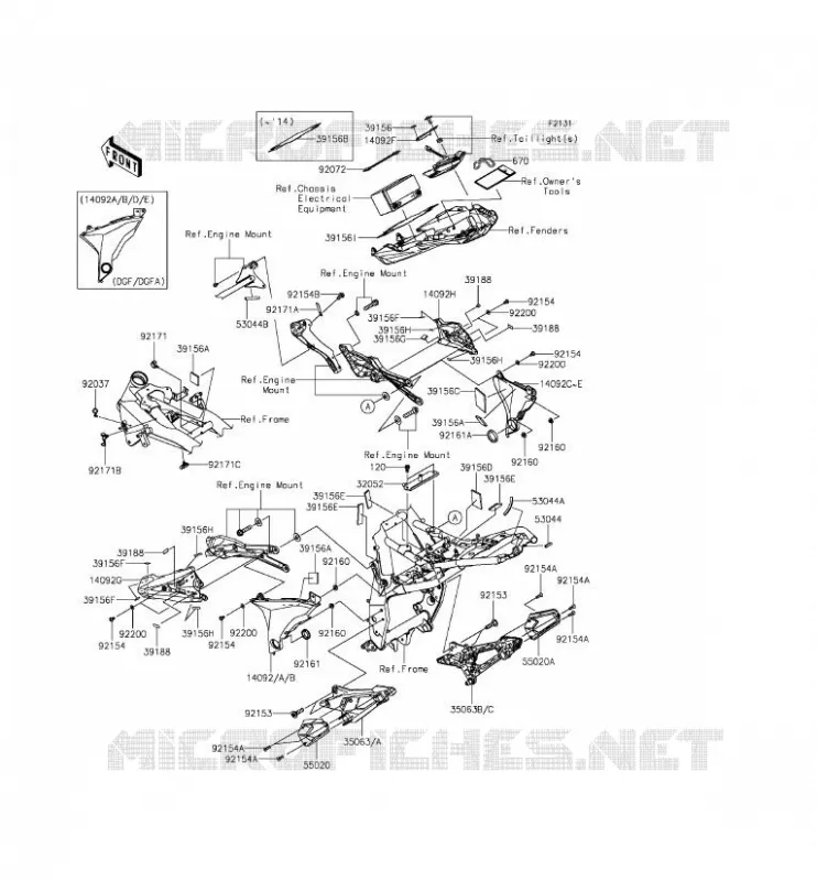 PIECE DE CADRE (COUVERTURE) Kawasaki MOTOS 800 2015 Z800 ABS  ZR800DFF