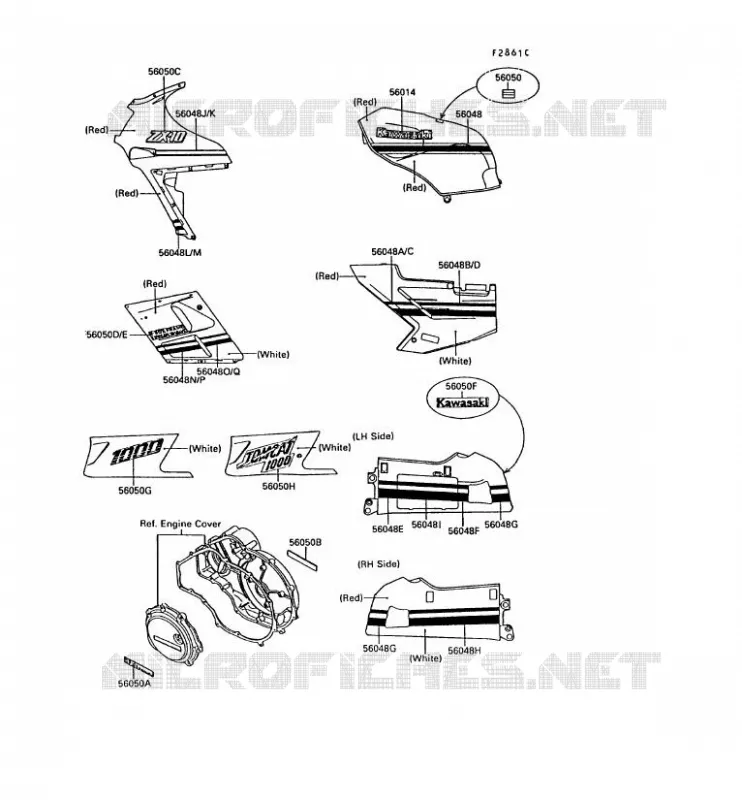 DECALS(RED/WHITE) Kawasaki MOTOS 1000 1989 ZX-10  ZX1000-B2