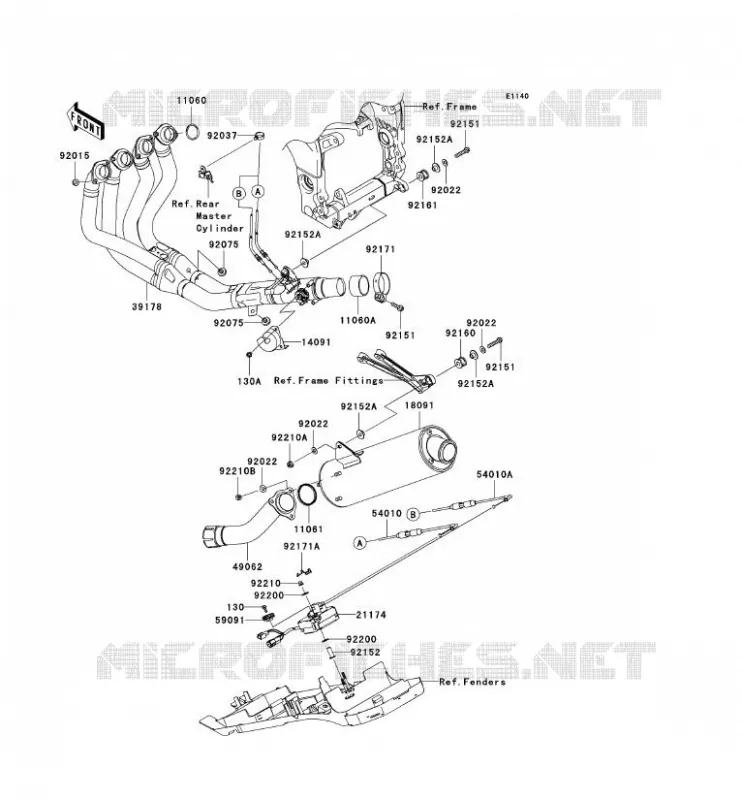 &Eacute;CHAPPEMENT Kawasaki MOTOS 1000 2004 NINJA ZX-10R  ZX1000-C1