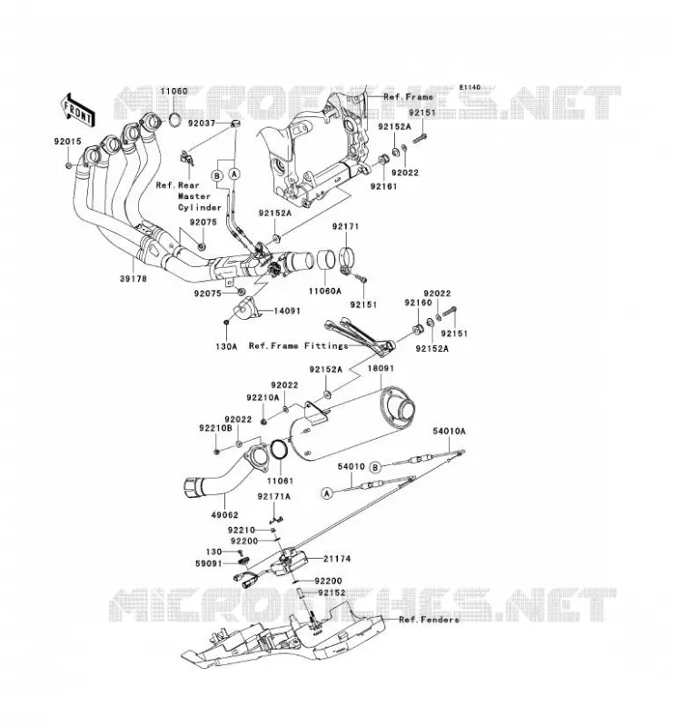 &Eacute;CHAPPEMENT Kawasaki MOTOS 1000 2004 NINJA ZX-10R  ZX1000-C1