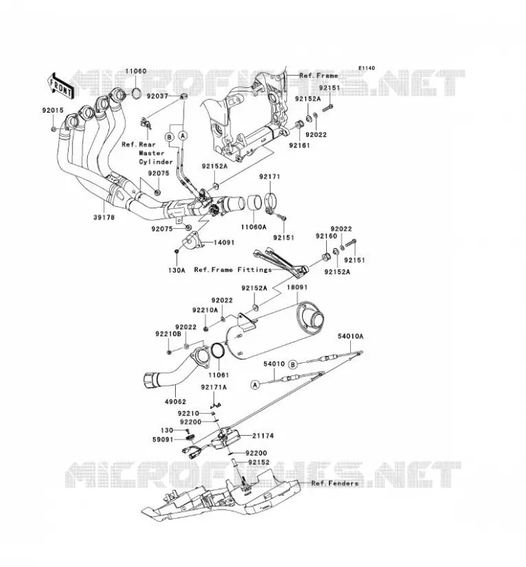 &Eacute;CHAPPEMENT Kawasaki MOTOS 1000 2004 NINJA ZX-10R  ZX1000-C1H