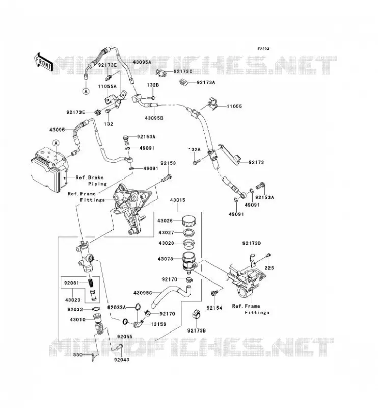 MAITRE CYLINDRE ARRI&Egrave;RE Kawasaki MOTOS 1000 2012 Z1000SX ABS  ZX1000HCF