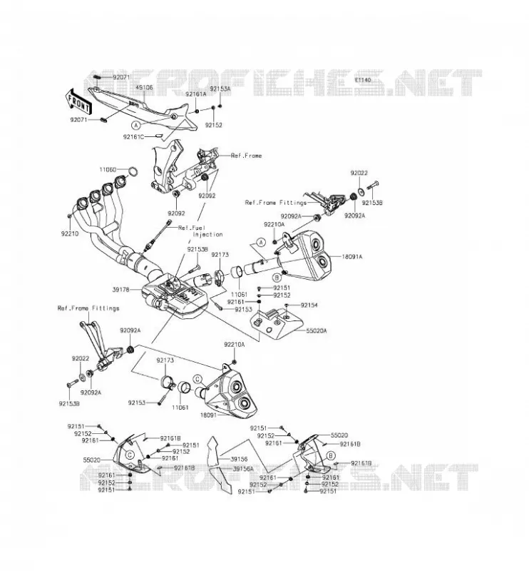&Eacute;CHAPPEMENT Kawasaki MOTOS 1000 2015 Z1000SX  ZX1000LFF