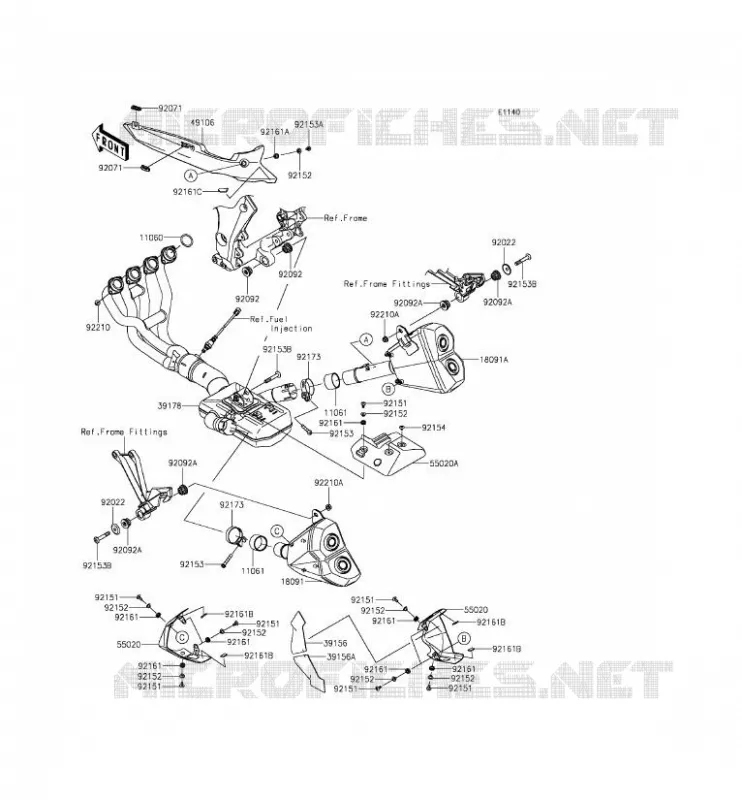 &Eacute;CHAPPEMENT Kawasaki MOTOS 1000 2015 Z1000SX  ZX1000LFF