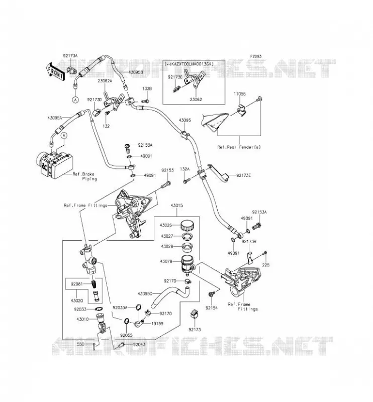 MAITRE CYLINDRE ARRI&Egrave;RE Kawasaki MOTOS 1000 2014 Z1000SX ABS  ZX1000MEF