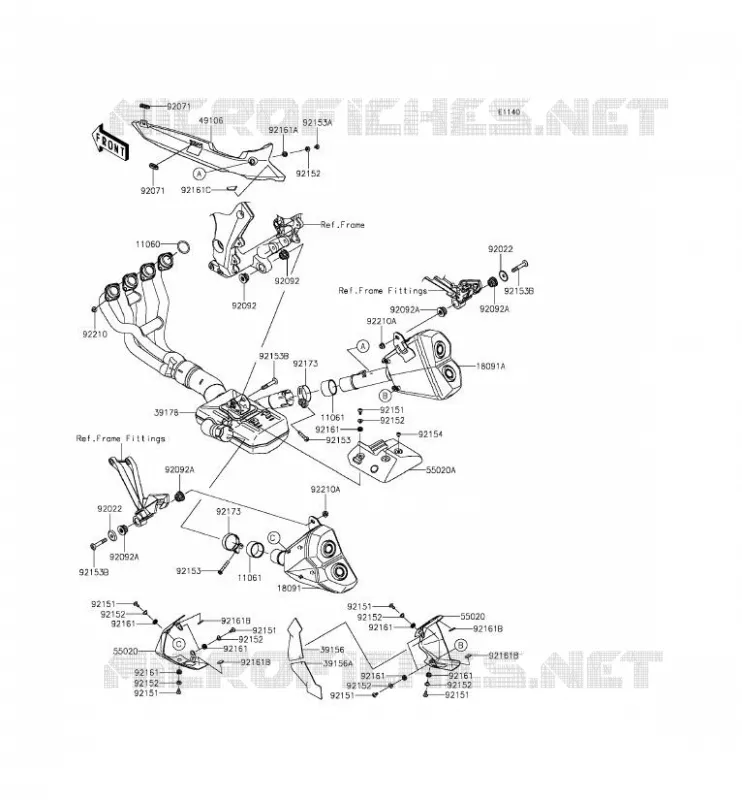&Eacute;CHAPPEMENT Kawasaki MOTOS 1000 2015 Z1000SX ABS  ZX1000MFF