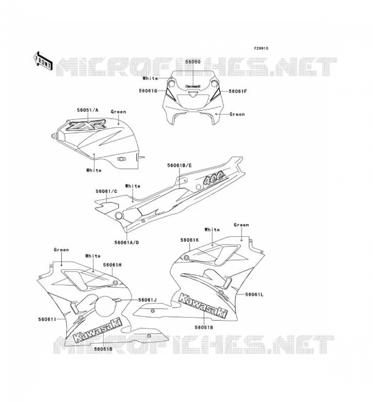 STICKER(VERT/BLANC) Kawasaki MOTOS 400 1998 ZXR400  ZX400-L8