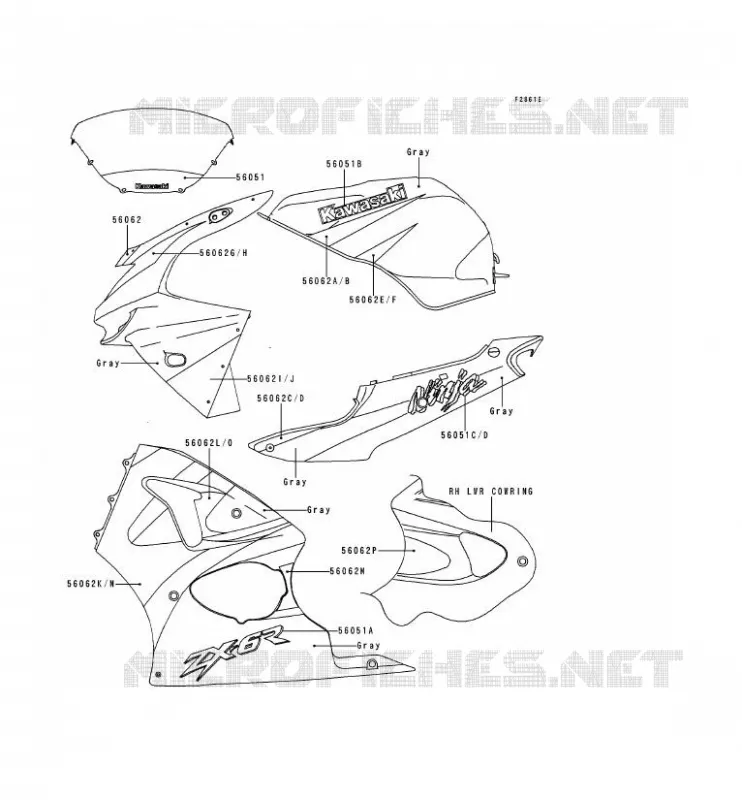 DECALS(GRAY/GRAY) Kawasaki MOTOS 600 1999 NINJA ZX-6R  ZX600-G2