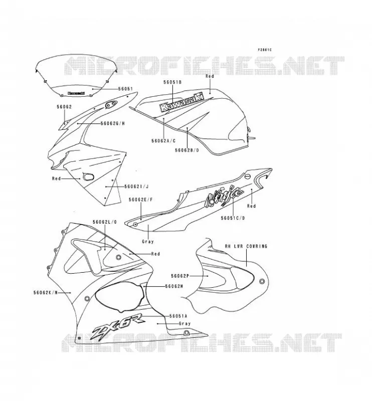 STICKER(RED/GRAY) Kawasaki MOTOS 600 1999 NINJA ZX-6R  ZX600-G2