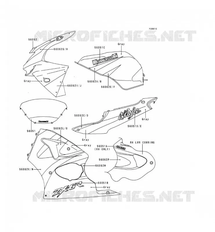 DECALS(GRAY/GRAY) Kawasaki MOTOS 600 1999 NINJA ZX-6R  ZX600-H2