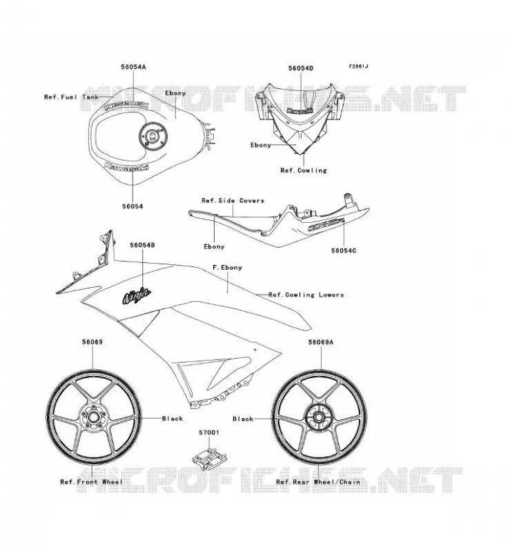 STICKER(EBONY) Kawasaki MOTOS 600 2011 NINJA ZX-6R  ZX600RBF