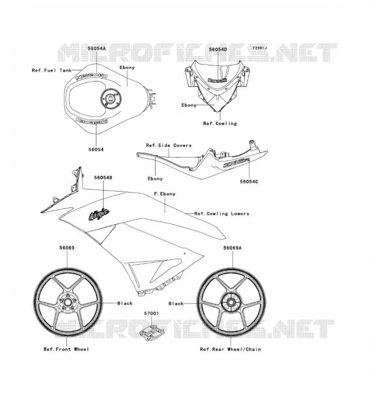STICKER(EBONY) Kawasaki MOTOS 600 2011 NINJA ZX-6R  ZX600RBF