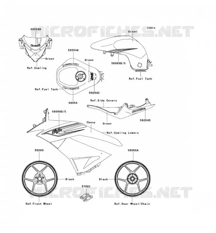 STICKER(GREEN) Kawasaki MOTOS 600 2011 NINJA ZX-6R  ZX600RBF