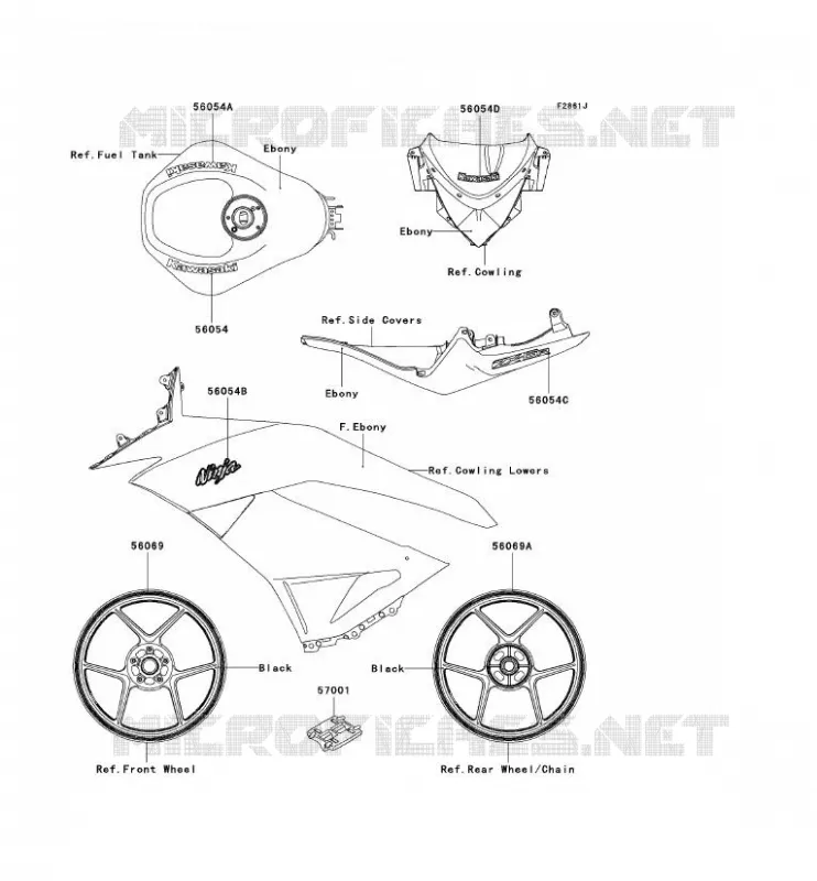 STICKER(EBONY) Kawasaki MOTOS 600 2011 NINJA ZX-6R  ZX600RBF