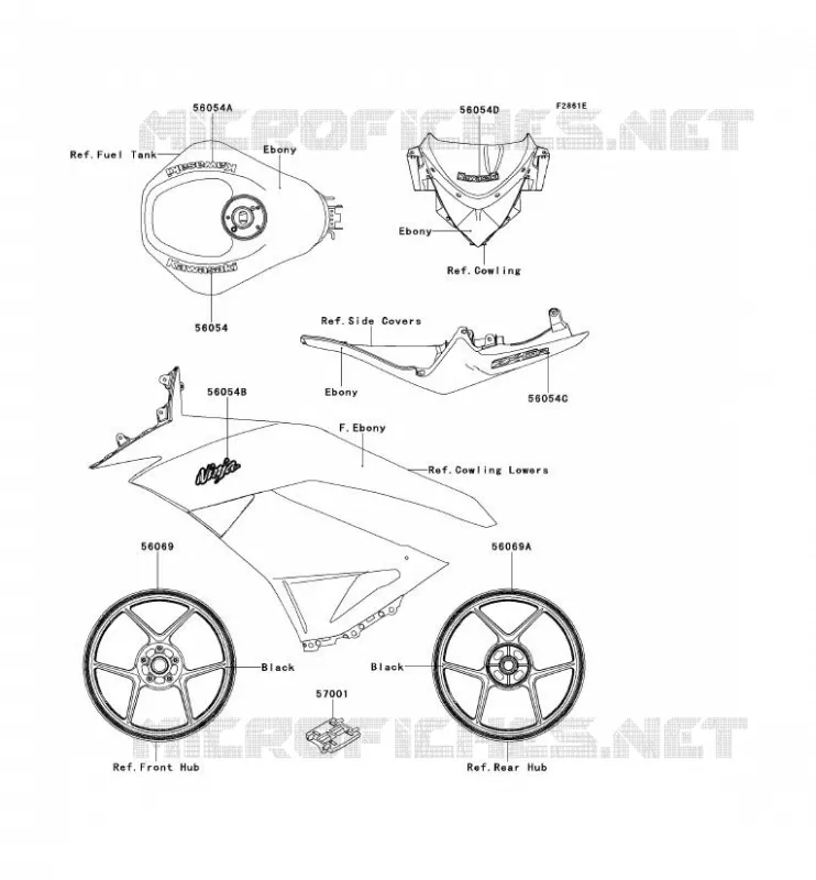 STICKER(EBONY) Kawasaki MOTOS 600 2011 NINJA ZX-6R  ZX600RBF
