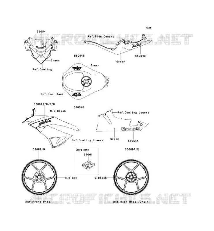 STICKER(GREEN) Kawasaki MOTOS 600 2012 NINJA ZX-6R  ZX600RCF