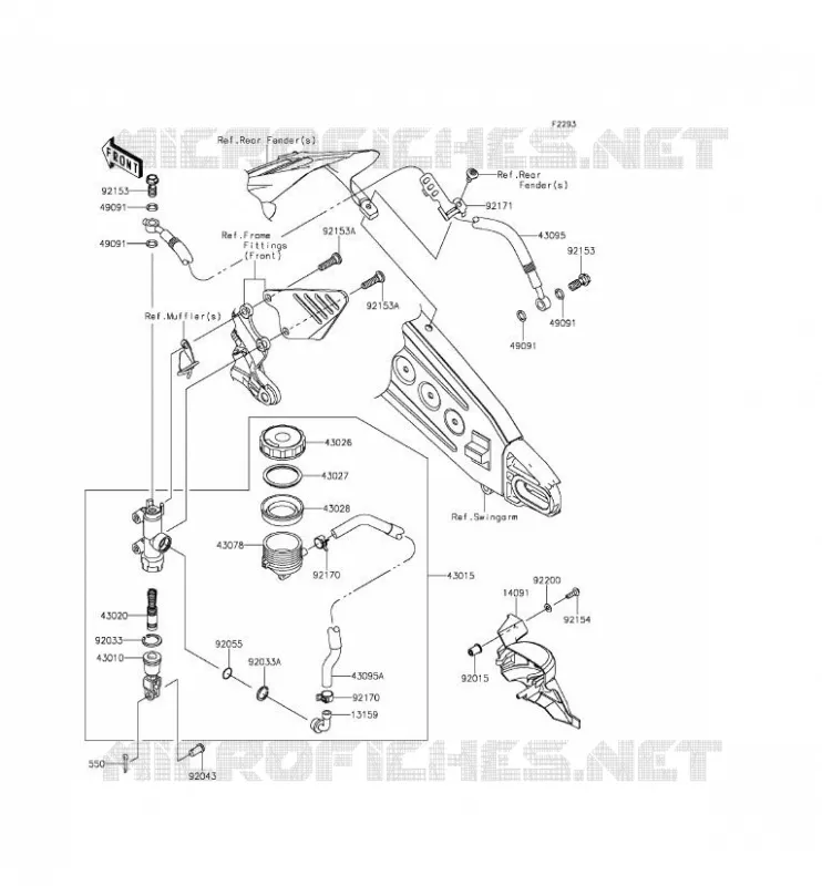 MAITRE CYLINDRE ARRI&Egrave;RE Kawasaki MOTOS 600 2014 NINJA ZX-6R  ZX600REF