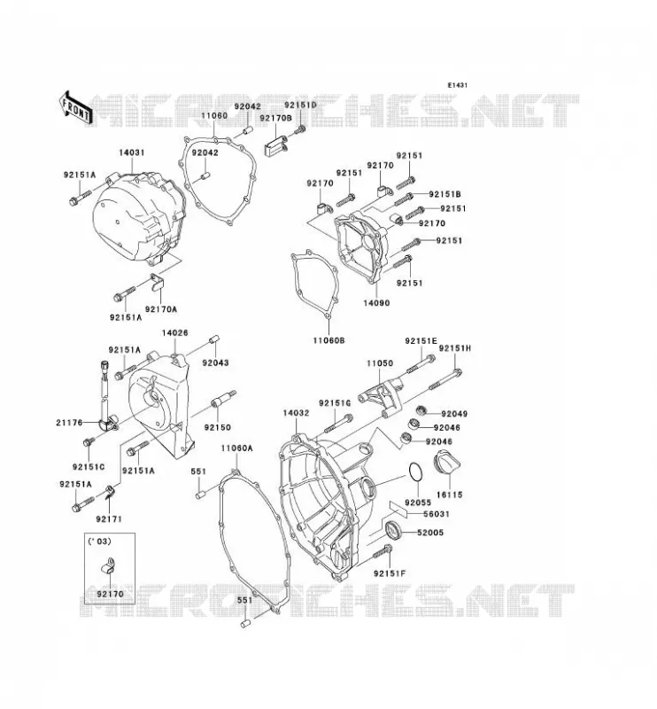 COUVERCLES MOTEUR Kawasaki MOTOS 636 2003 NINJA ZX-6R  ZX636-B1H