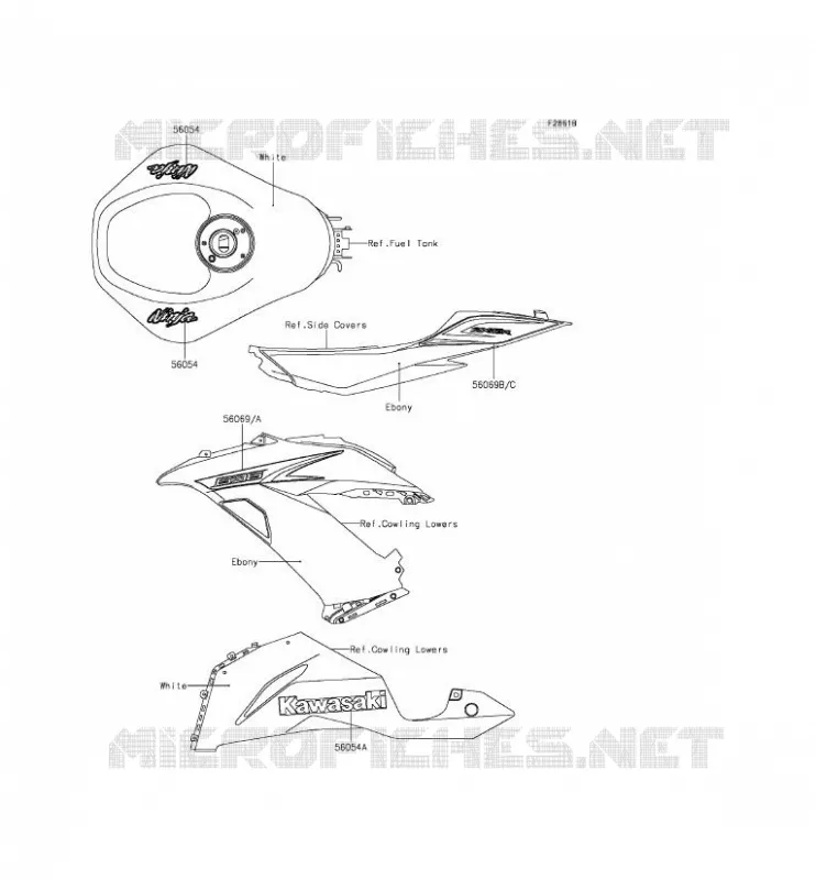STICKER(BLANC) Kawasaki MOTOS 636 2013 NINJA ZX-6R  ZX636EDF