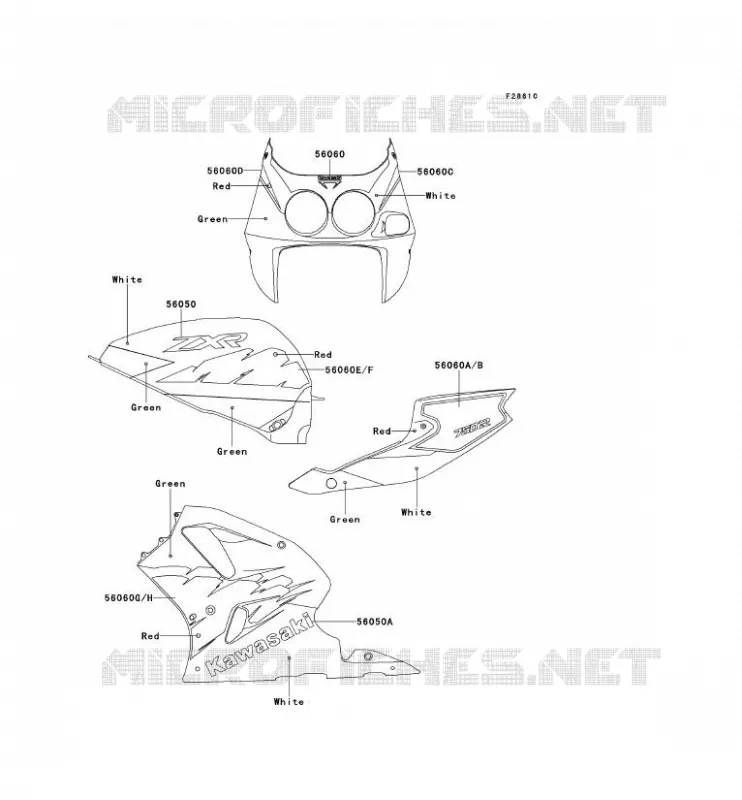 STICKER(GREEN/WHITE/RED) Kawasaki MOTOS 750 1994 ZXR750R  ZX750-M2