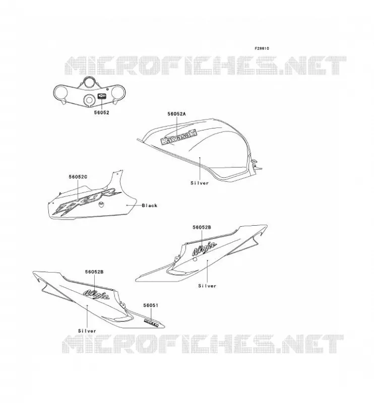 DECALS(SILVER) Kawasaki MOTOS 900 2003 NINJA ZX-9R  ZX900-F2